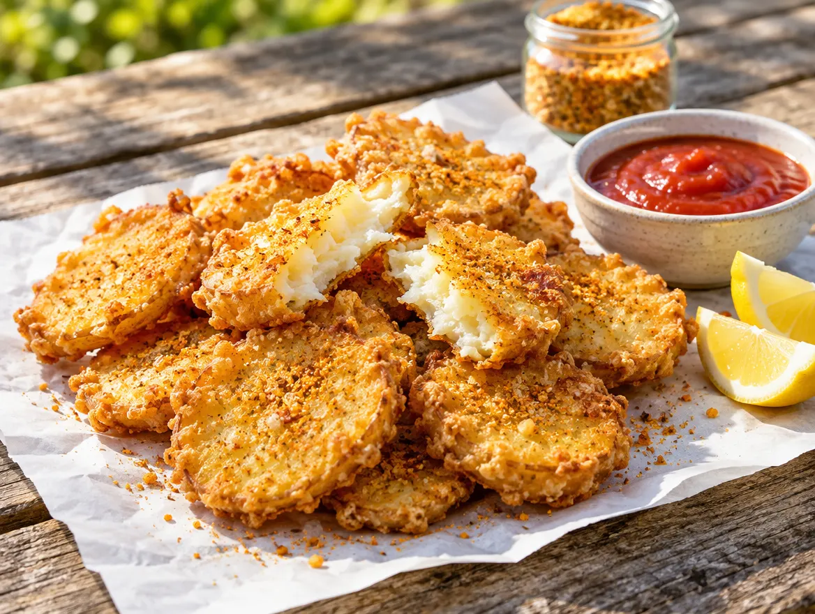 Potato scallops with chicken salt