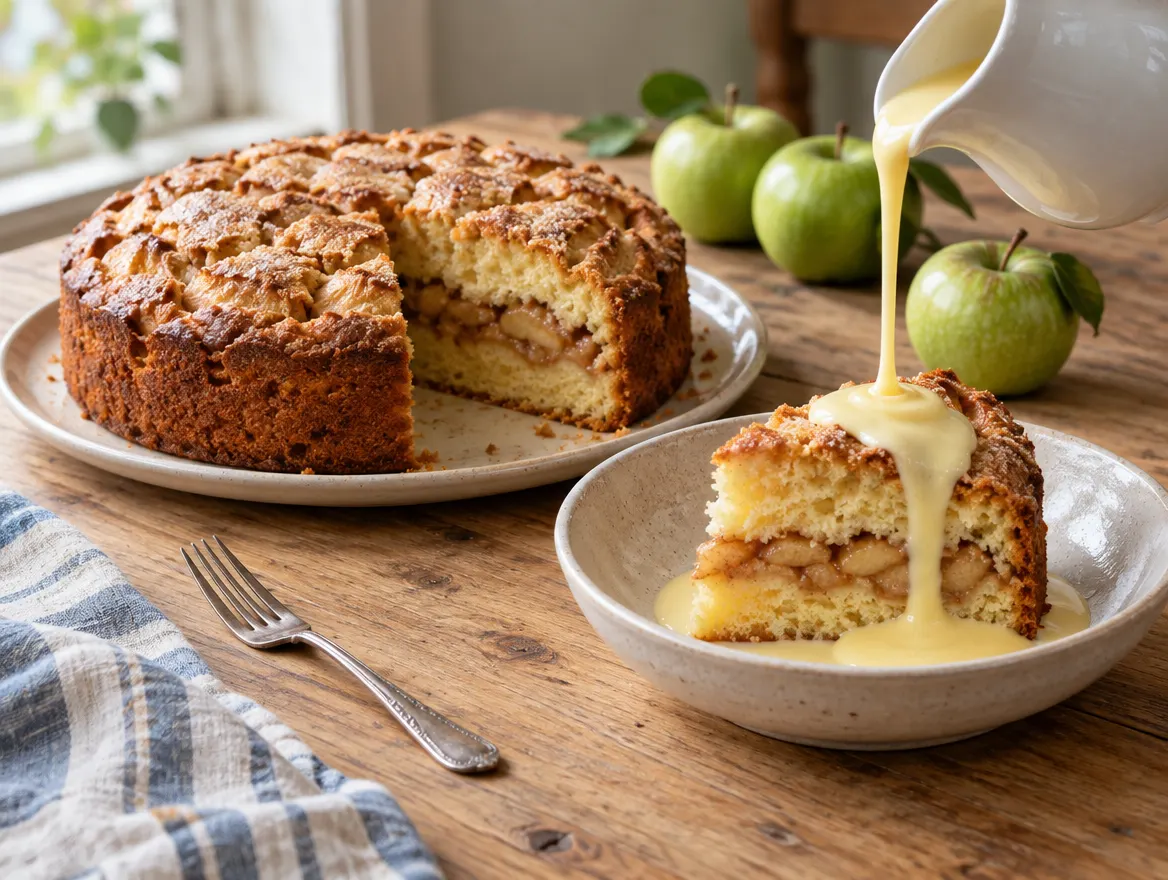 Irish apple cake with custard
