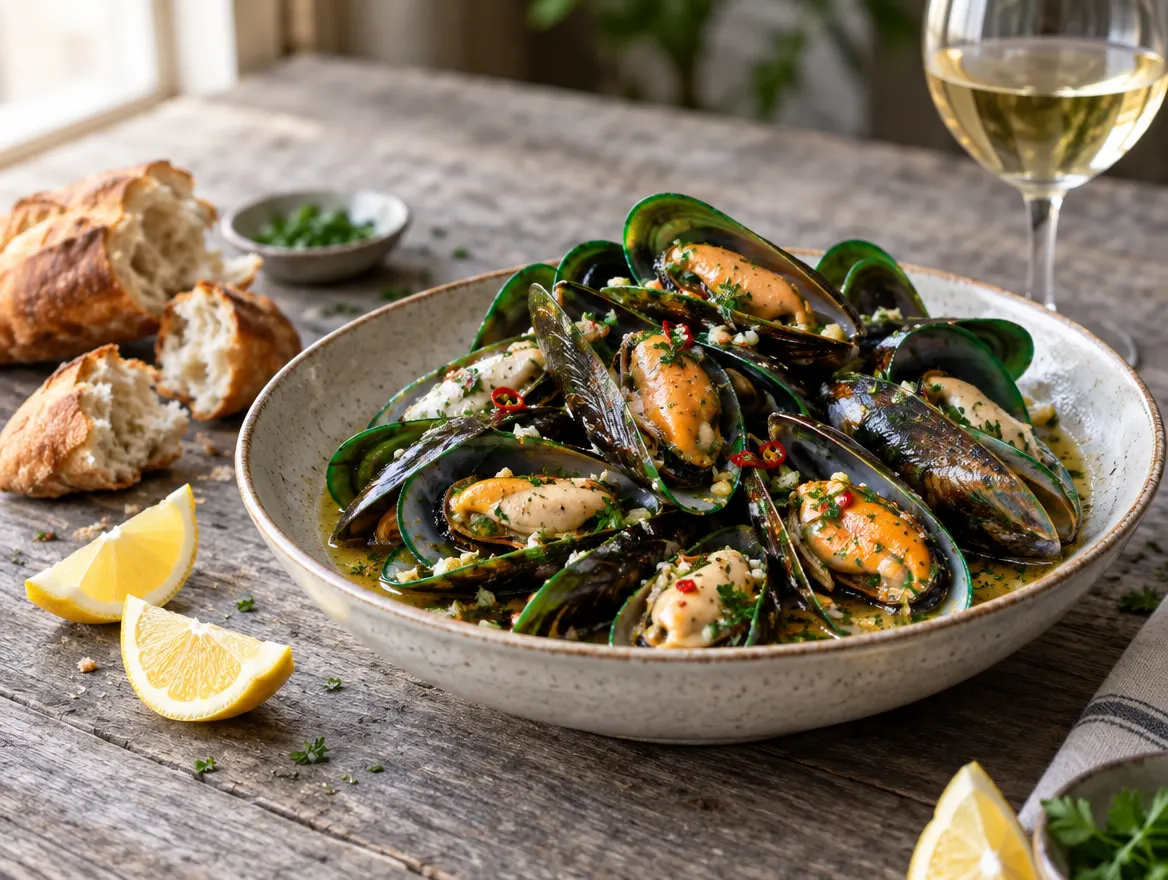 Steamed green lipped mussels
