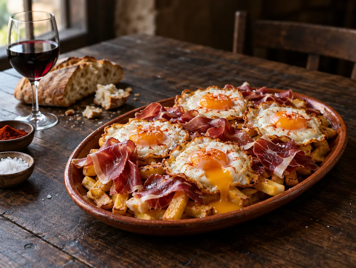 Huevos rotos con jamón