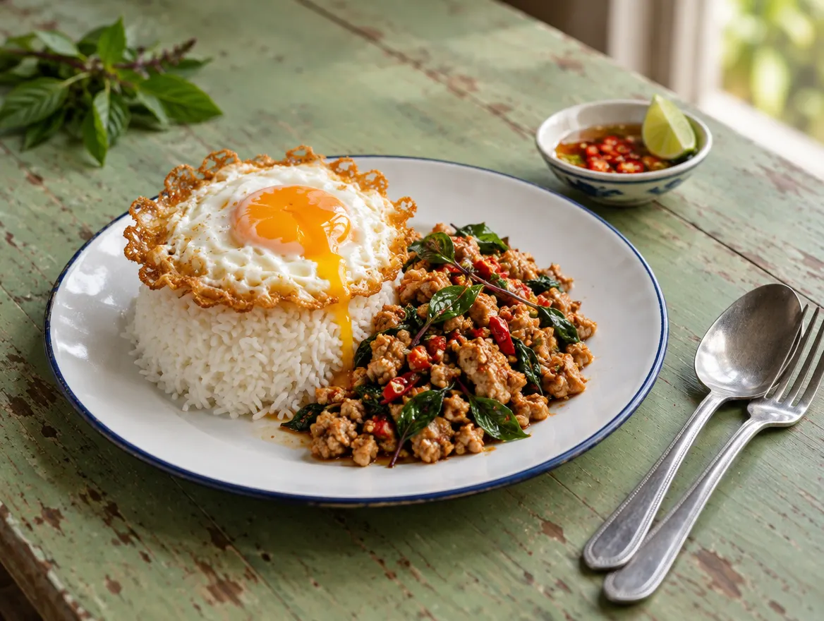 Pad kra pao gai kai dao