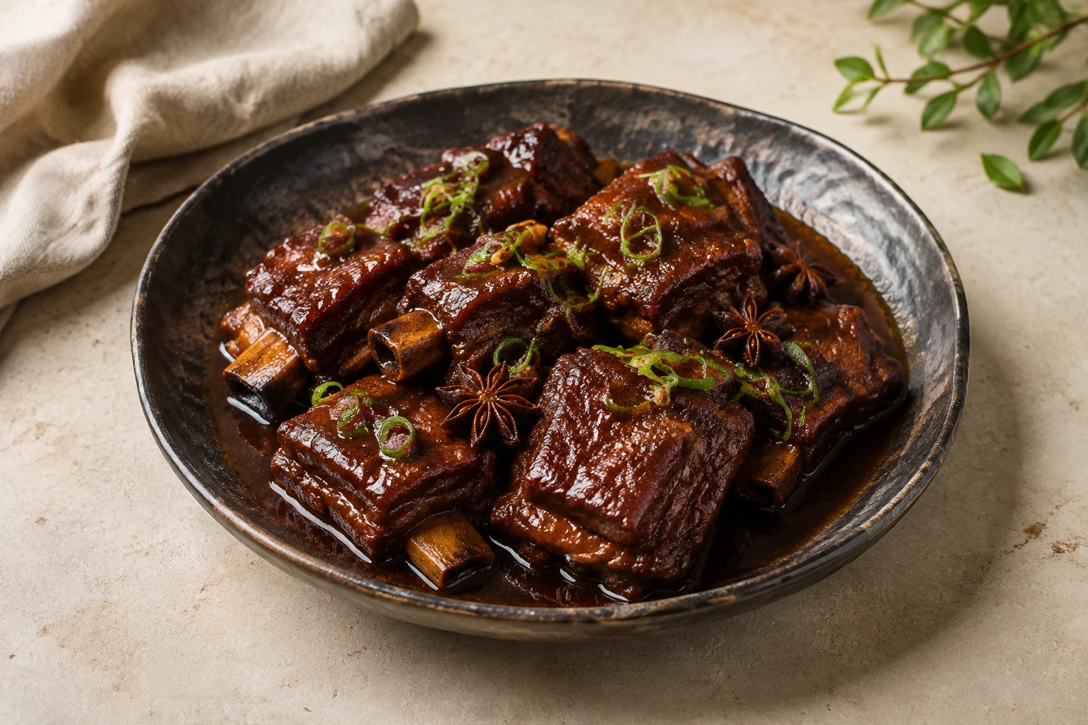 Red braised short ribs served on a plate